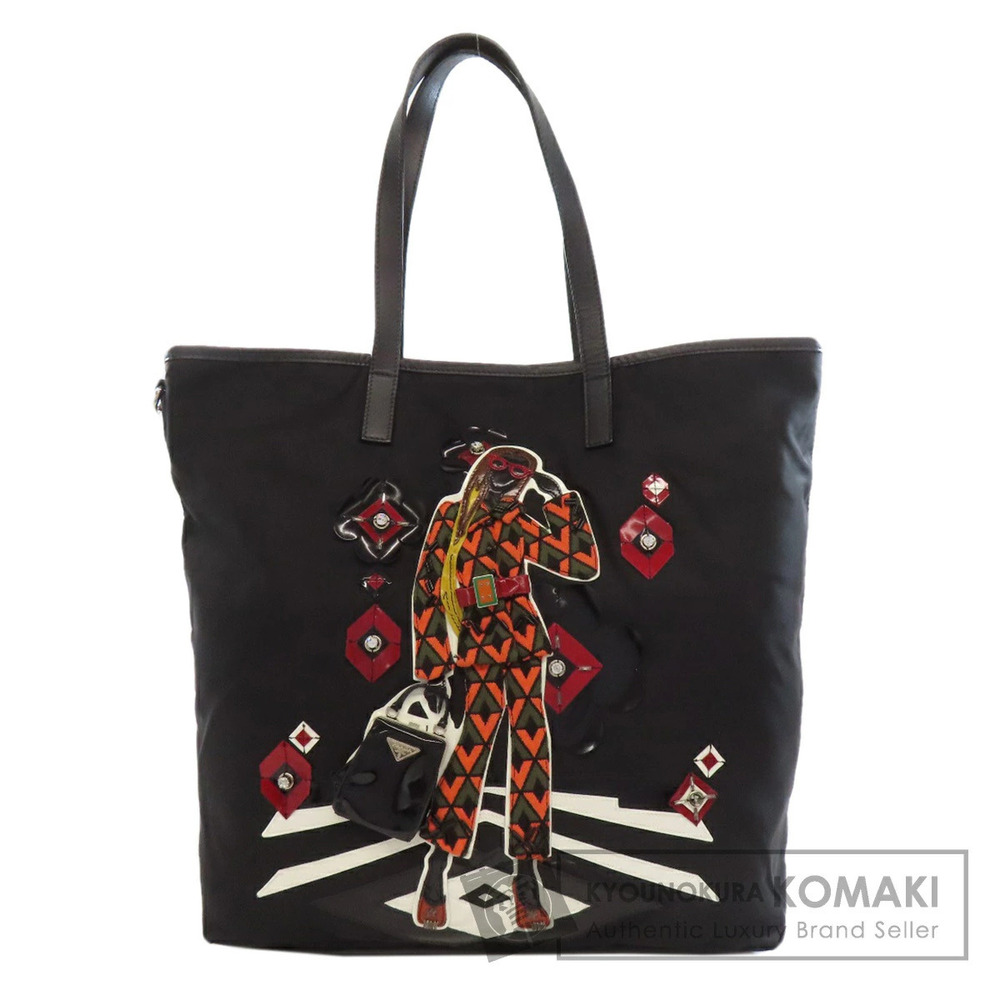 Prada Tessuto tote bag embroidered robot girl crystal Black
